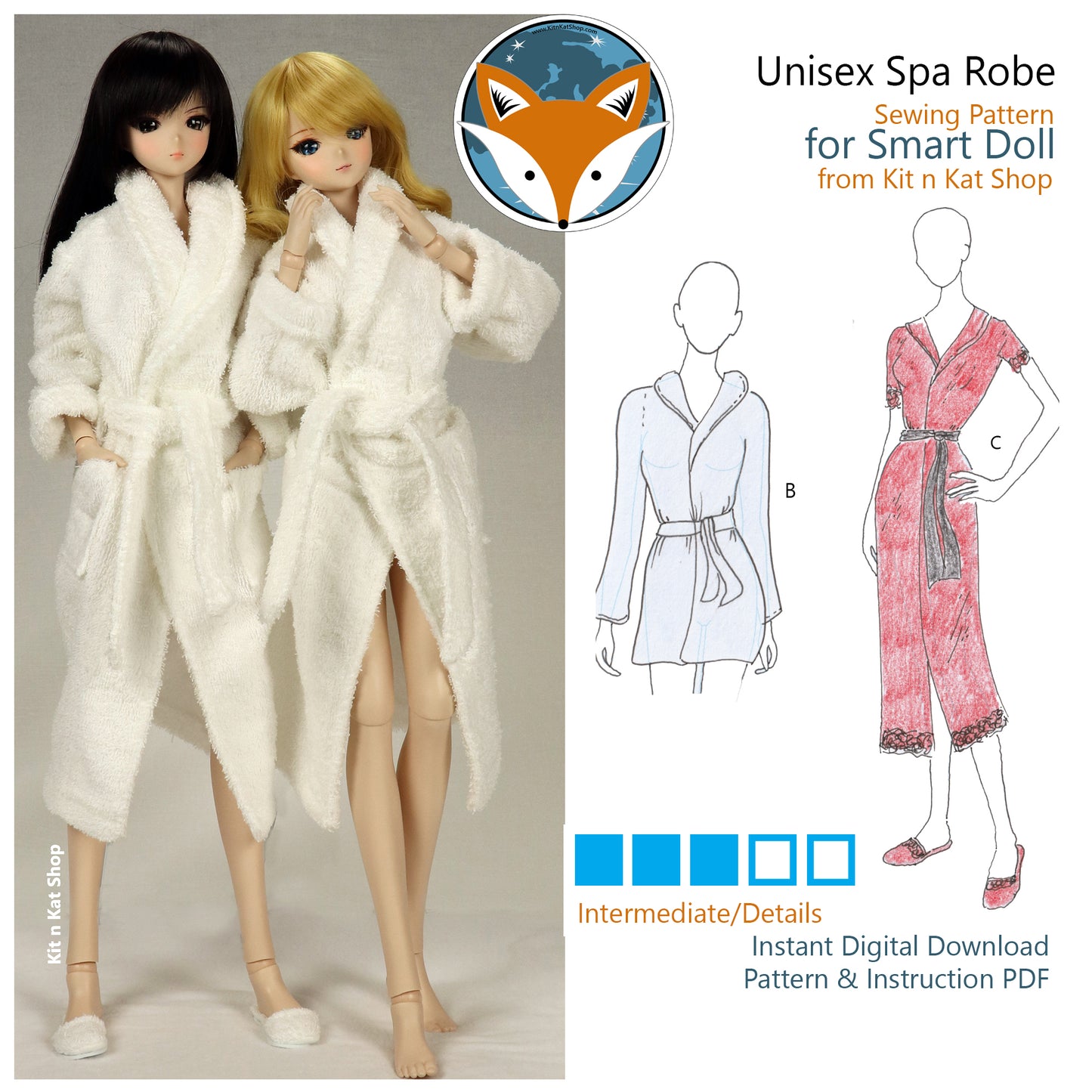 Digital Pattern for Smart Doll Unisex Spa Robe