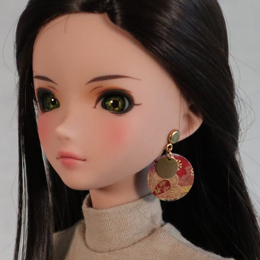 No-Hole Earrings for Vinyl Dolls  - Purple Floral Washi Discs